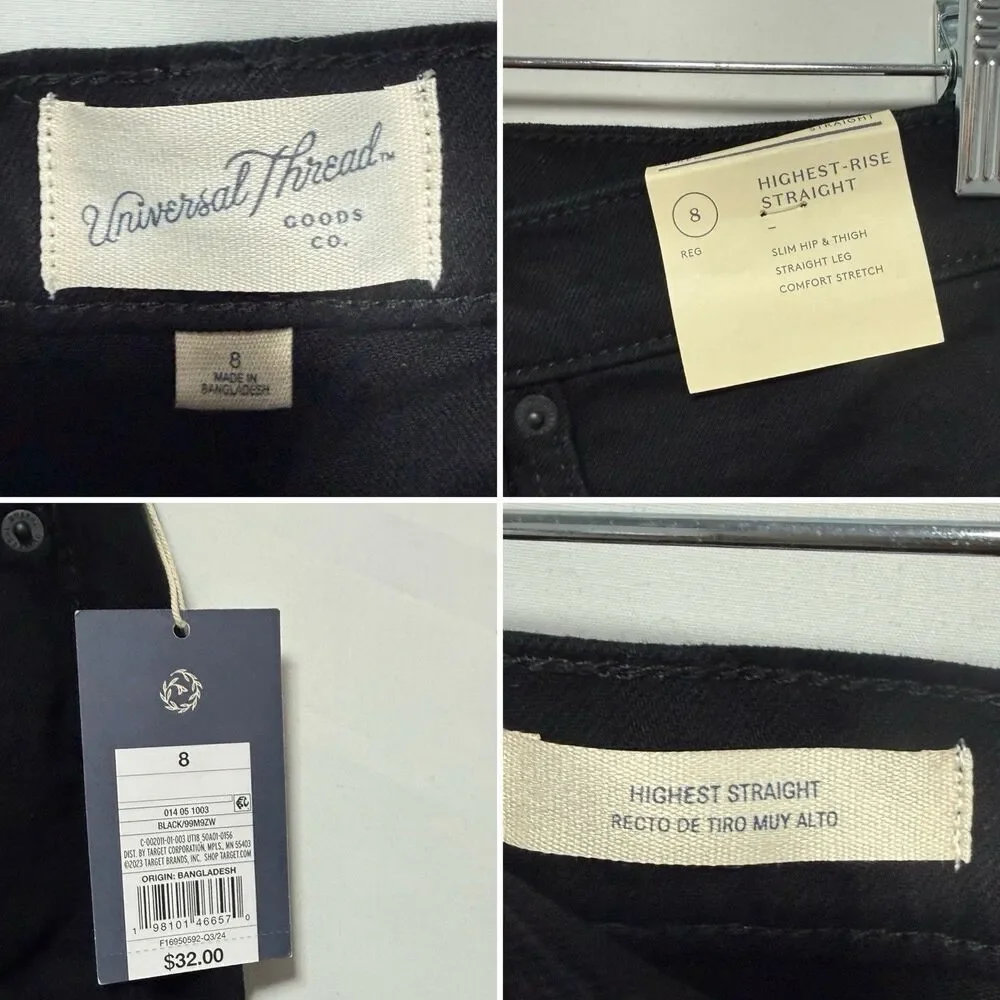 Women's Highest-Rise Straight Jeans Universal Thread Black Size 8 Denim NWT - Picture 11 of 16